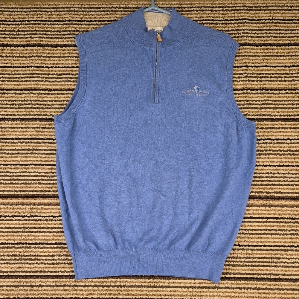 PETER MILLAR Blue Indian Wells Golf Embroidered Mens L Zip Pullover Sweater Vest